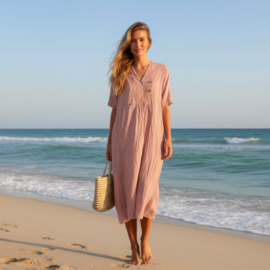 Lightweight A Line Summer Dress with V Neck and Pockets for Warm Days, view 6