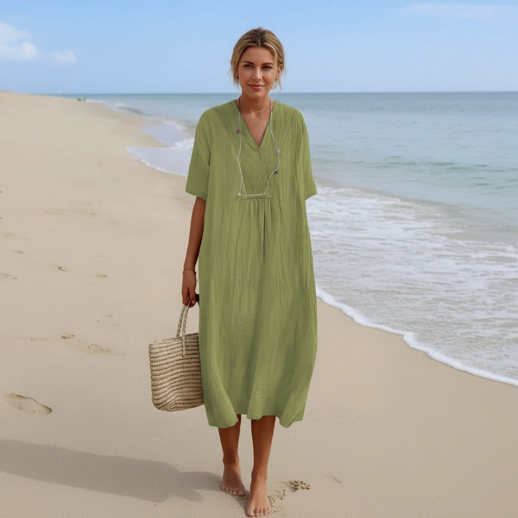 Lightweight A Line Summer Dress with V Neck and Pockets for Warm Days, view 7