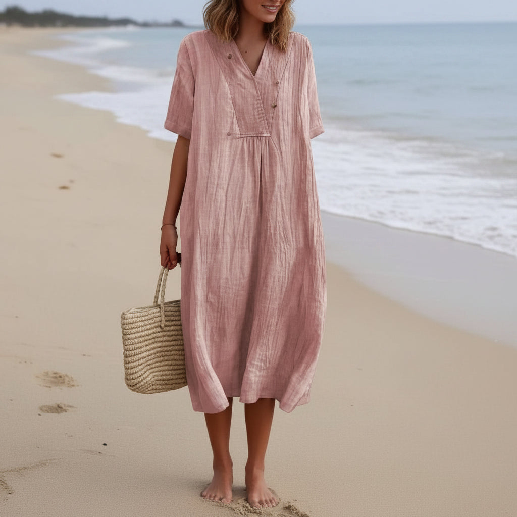 Lightweight A Line Summer Dress with V Neck and Pockets for Warm Days, view 9