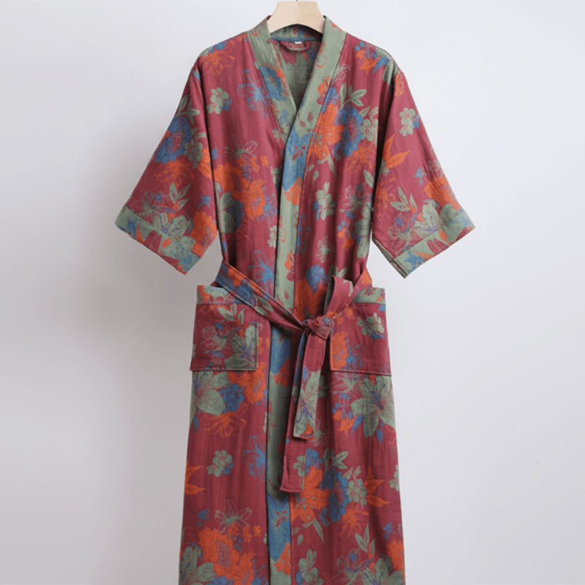 Lightweight Cotton Gauze Kimono Bathrobe, Breathable and Soft, view 7