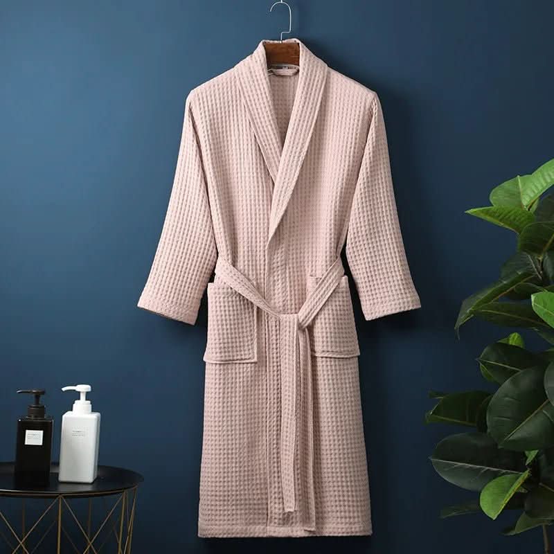 Lightweight Unisex Waffle Knit Bathrobe with Tie Belt, view 2