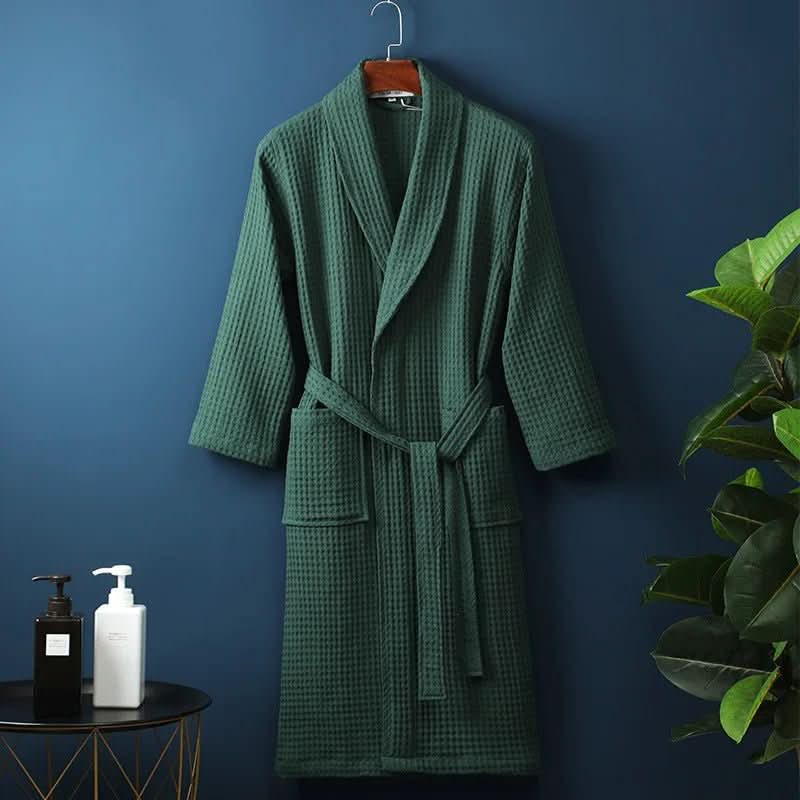 Lightweight Unisex Waffle Knit Bathrobe with Tie Belt, view 3