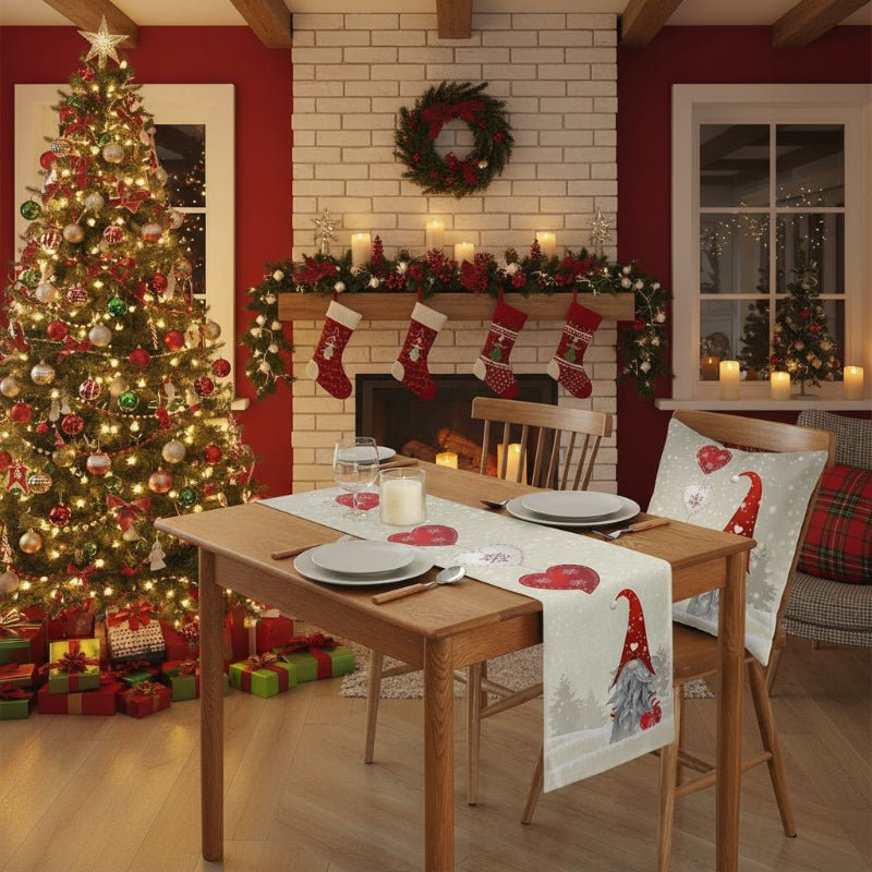 Linen Christmas Table Runner with Gnome Print in Three Lengths up to 78.7 in, view 4