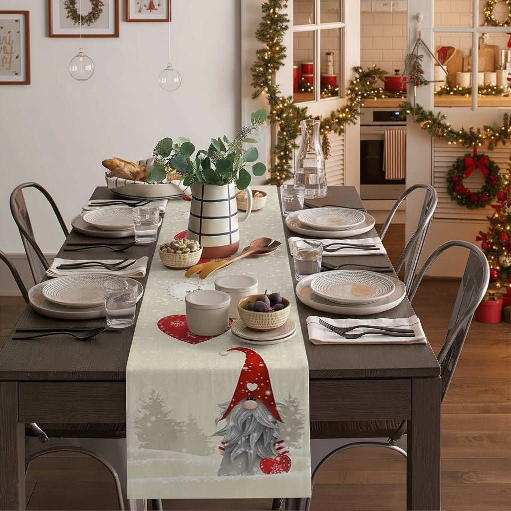 Linen Christmas Table Runner with Gnome Print in Three Lengths up to 78.7 in, view 5