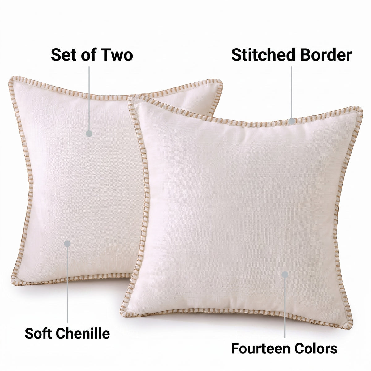 Stitched Edge Chenille Cushion Cover | Set of 2, 12-26in