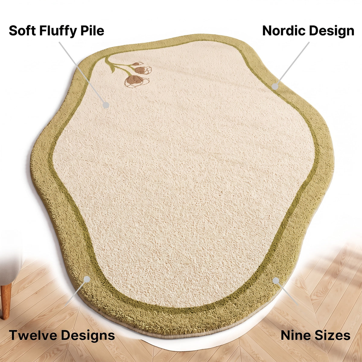 Nordic Style Area Rug | Soft Fluffy Pile, 31-118in