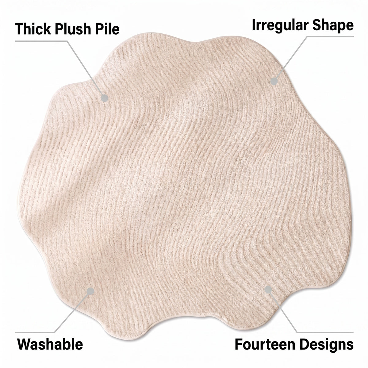 Cream Striped Shaped Rug | Washable Thick Pile, 31-118in
