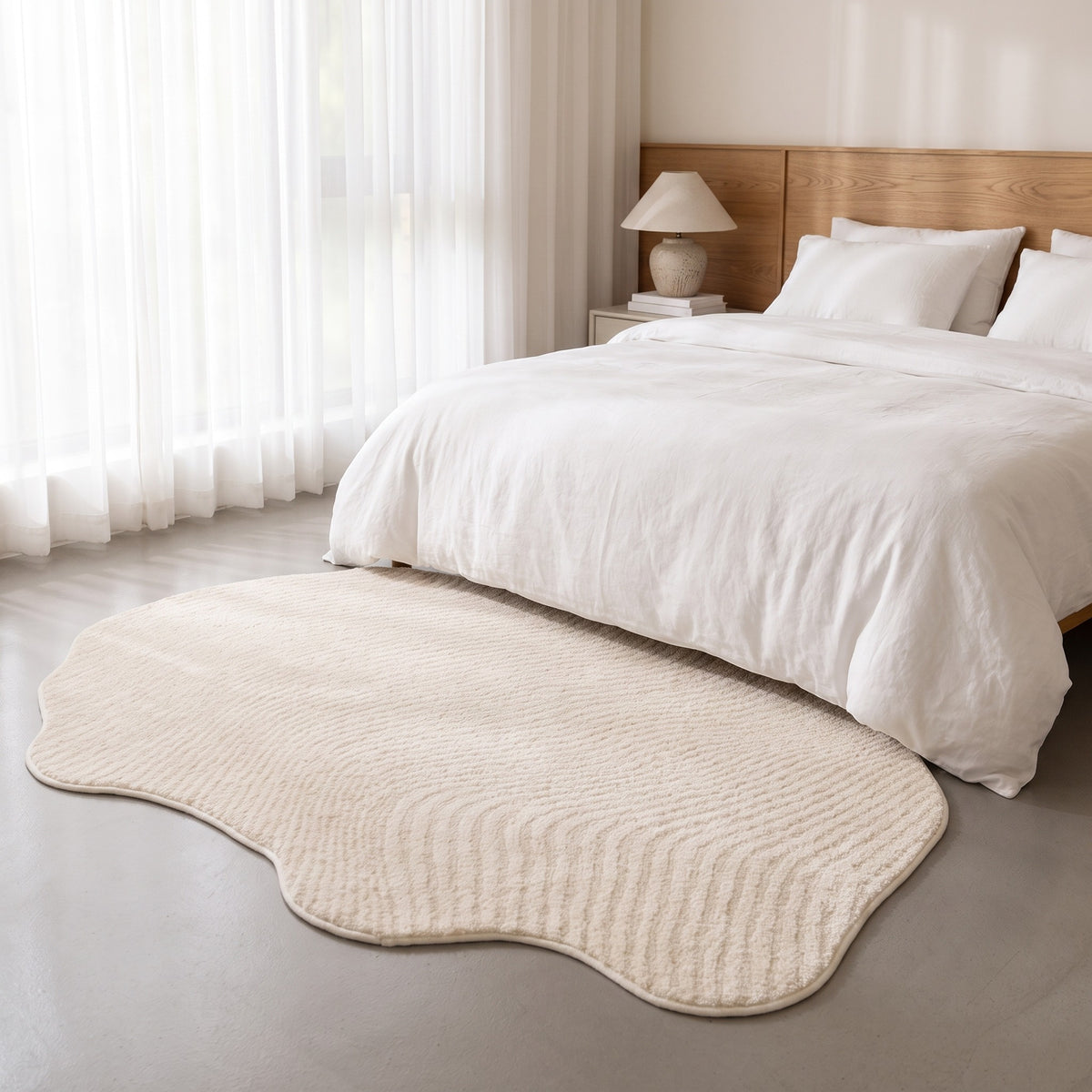 Cream Striped Shaped Rug | Washable Thick Pile, 31-118in