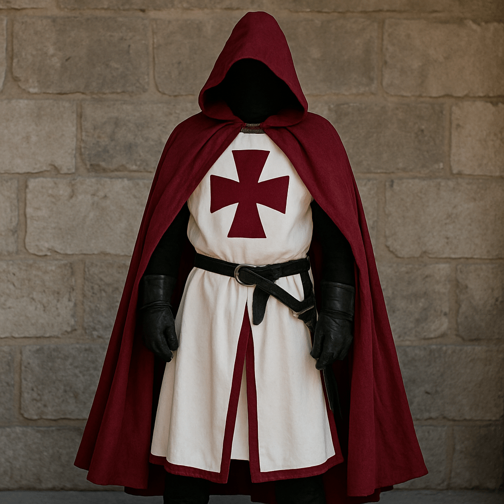Medieval Knight Costume in Cotton Blend with Tunic and Hooded Cloak, view 1