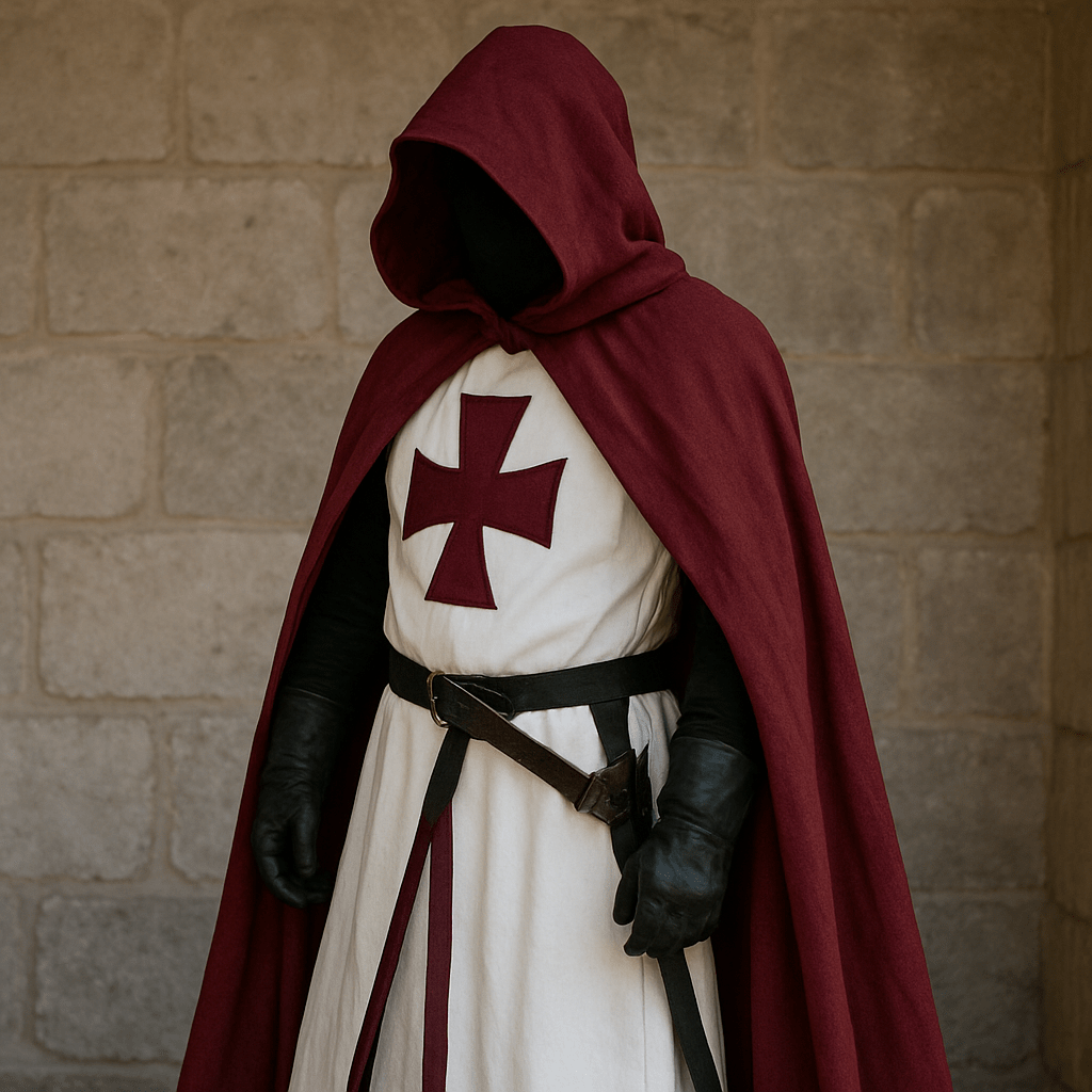 Medieval Knight Costume in Cotton Blend with Tunic and Hooded Cloak, view 2
