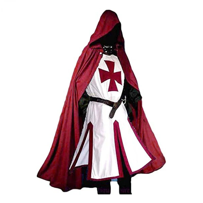 Medieval Knight Costume in Cotton Blend with Tunic and Hooded Cloak, view 4