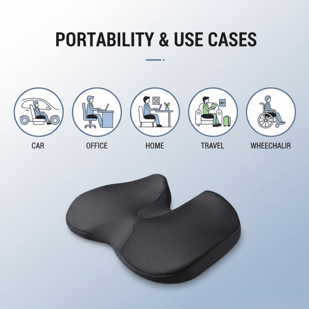 Memory Foam Seat Cushion with Breathable Cover and Non Slip Bottom, view 7
