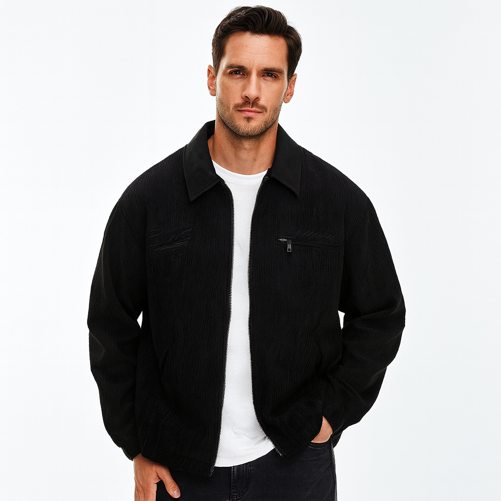 Men's Corduroy Jacket with Stand Collar, Chest Pocket and Elastic Hem, view 5