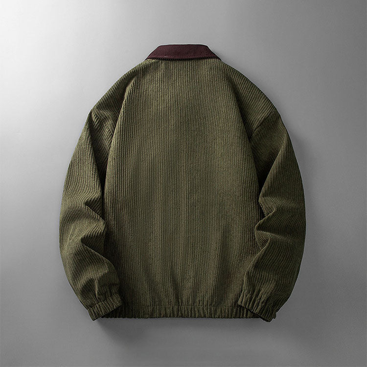 Men's Corduroy Jacket with Stand Collar, Chest Pocket and Elastic Hem, view 8