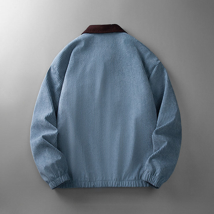 Men's Corduroy Jacket with Stand Collar, Chest Pocket and Elastic Hem, view 9