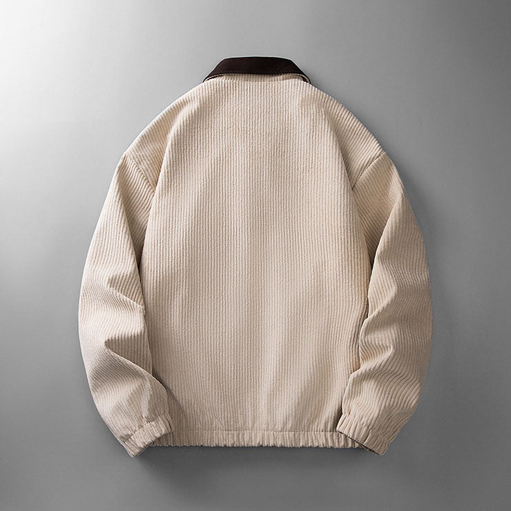 Men's Corduroy Jacket with Stand Collar, Chest Pocket and Elastic Hem, view 10