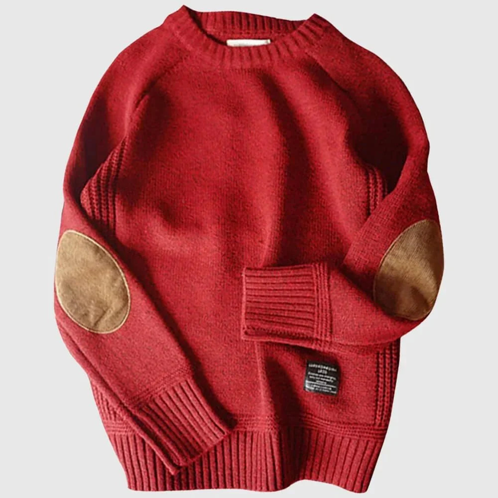 Men's Crew Neck Raglan Sweater with Elbow Patches, view 4