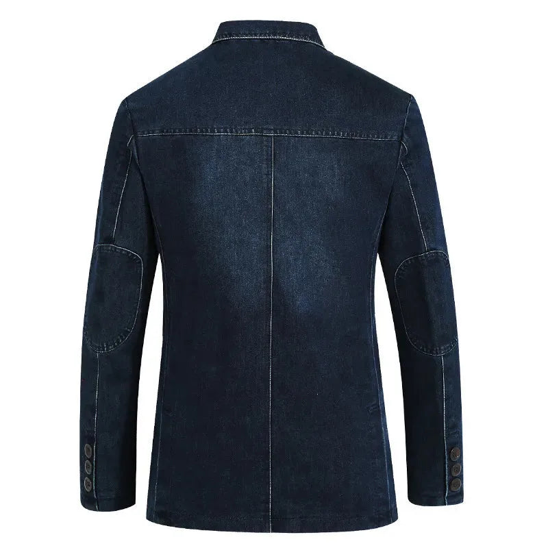 Men's Denim Blazer with Notch Lapels and Patch Pockets for Smart Casual, view 3