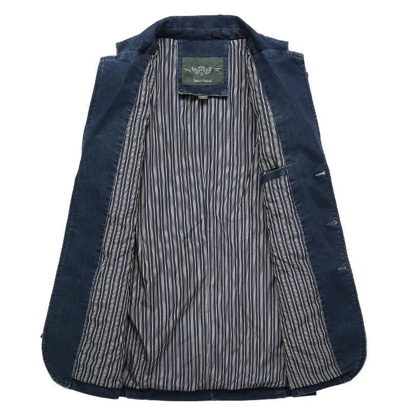 Men's Denim Blazer with Notch Lapels and Patch Pockets for Smart Casual, view 4