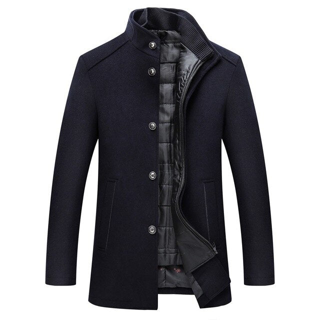 Men's Heavy Wool Coat with Mandarin Collar and Single Breasted Closure, view 3