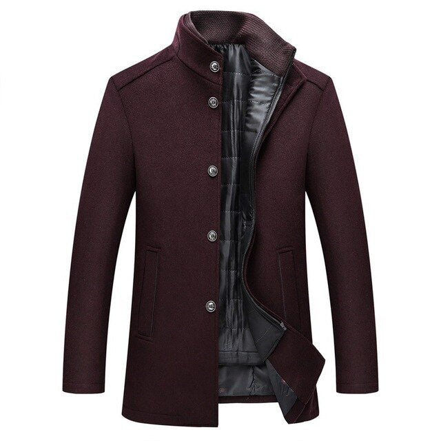 Men's Heavy Wool Coat with Mandarin Collar and Single Breasted Closure, view 4