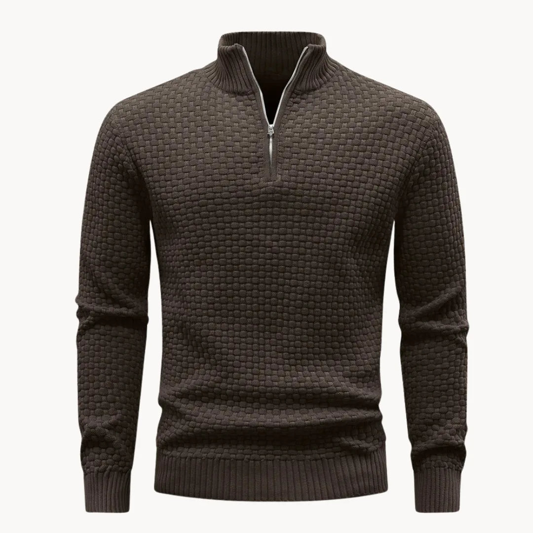 Men's Honeycomb Knit Sweater with Zip Collar in Seven Colors, view 3