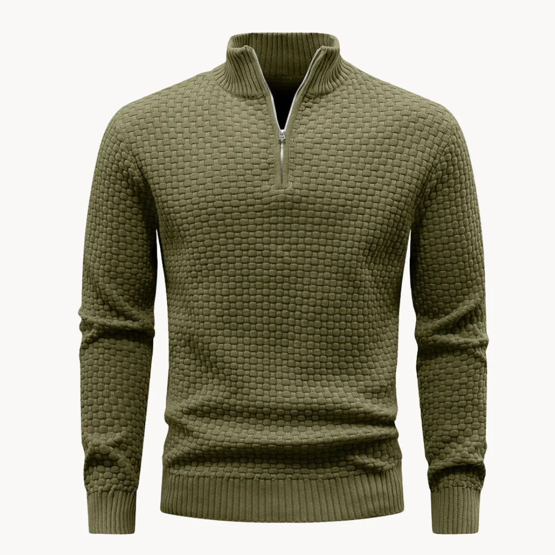 Men's Honeycomb Knit Sweater with Zip Collar in Seven Colors, view 5