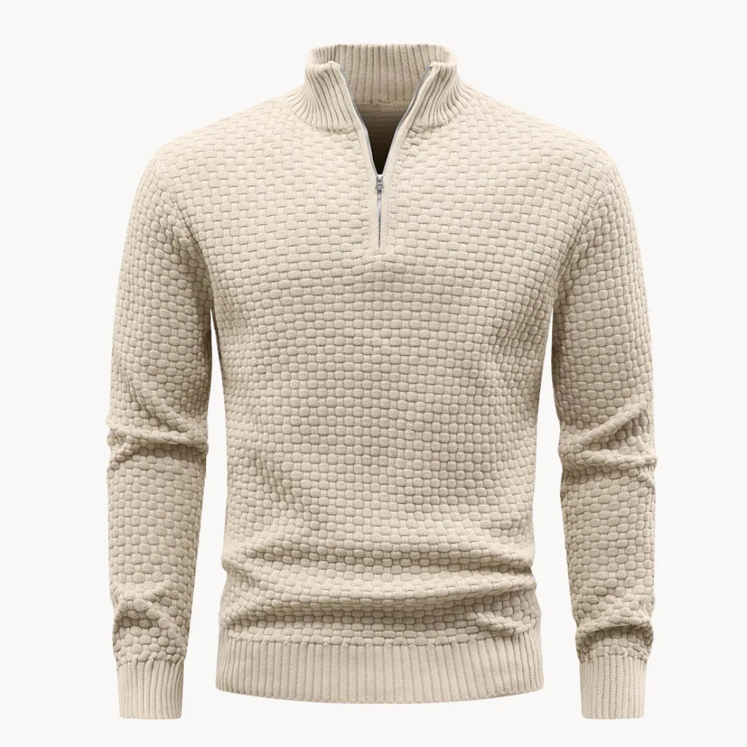 Men's Honeycomb Knit Sweater with Zip Collar in Seven Colors, view 6