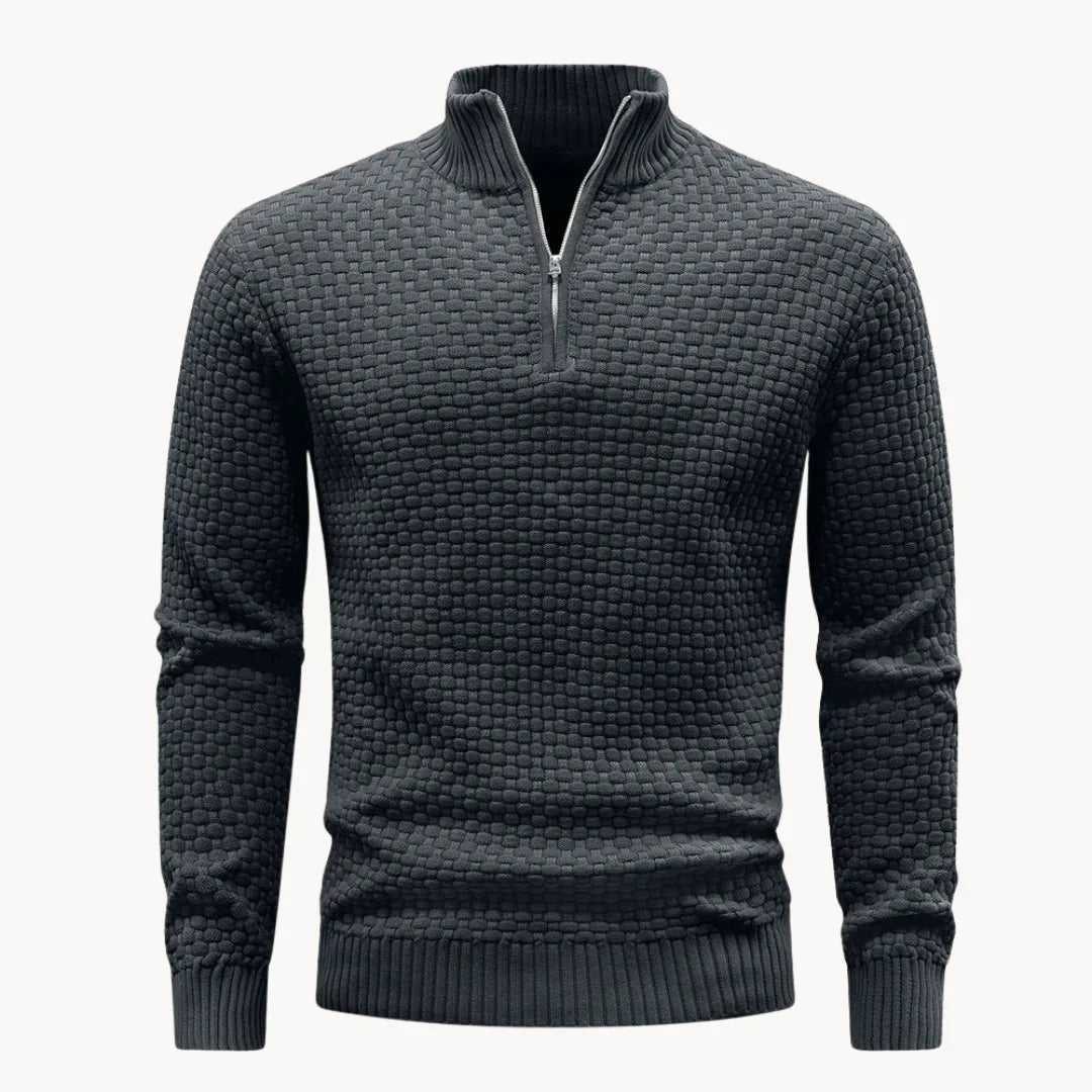 Men's Honeycomb Knit Sweater with Zip Collar in Seven Colors, view 7
