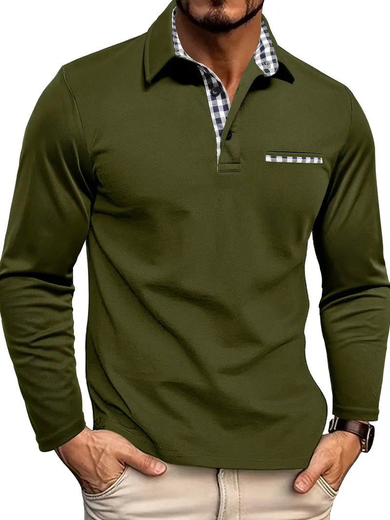 Men's Lightweight Long Sleeve Polo Shirt for Warm Days and the Office, view 3