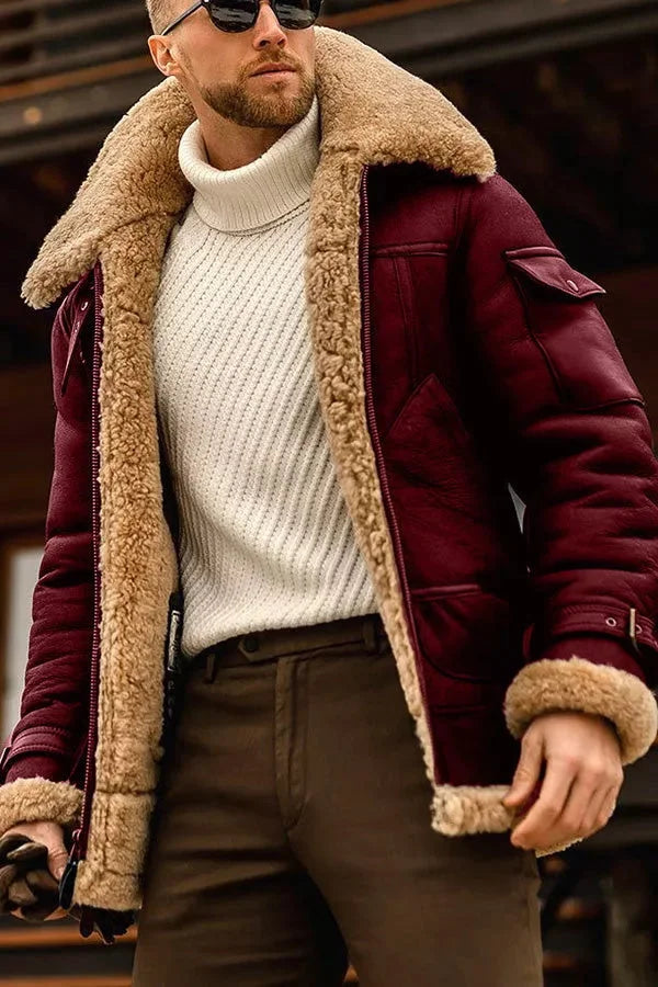 Men's Lined Leather Jacket with Faux Fur Lining in Four Colors up to 5XL, view 3