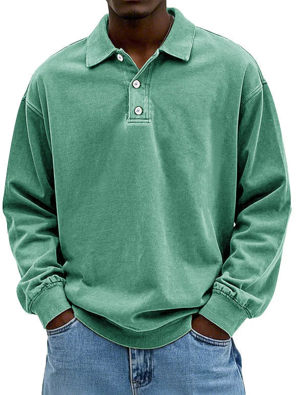 Men's Long Sleeve Polo Shirt with Button Placket in 9 Colors, view 3