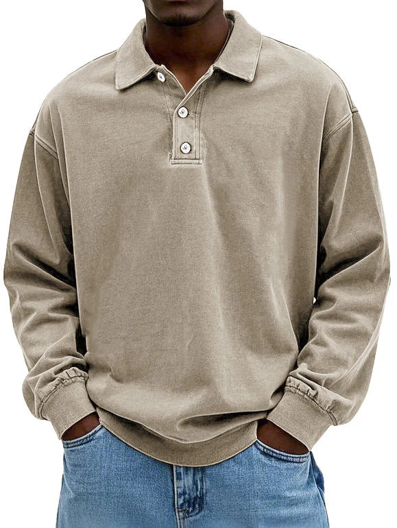 Men's Long Sleeve Polo Shirt with Button Placket in 9 Colors, view 4