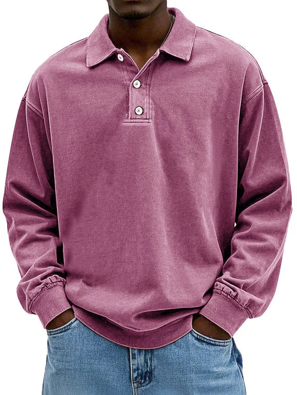 Men's Long Sleeve Polo Shirt with Button Placket in 9 Colors, view 5
