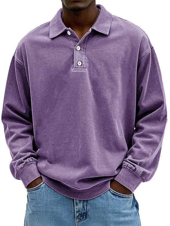 Men's Long Sleeve Polo Shirt with Button Placket in 9 Colors, view 6