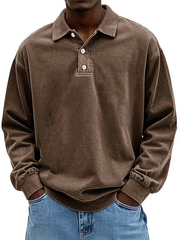 Men's Long Sleeve Polo Shirt with Button Placket in 9 Colors, view 7