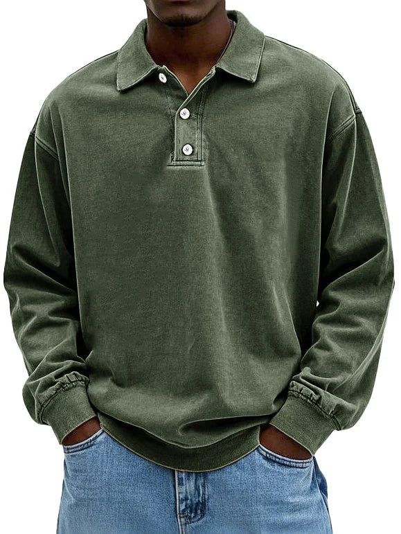 Men's Long Sleeve Polo Shirt with Button Placket in 9 Colors, view 8
