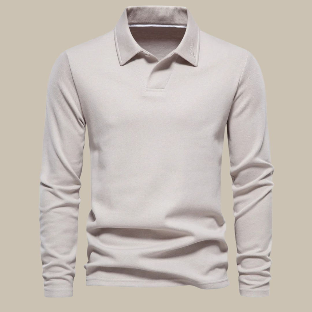 Close-up of the polo collar and button placket