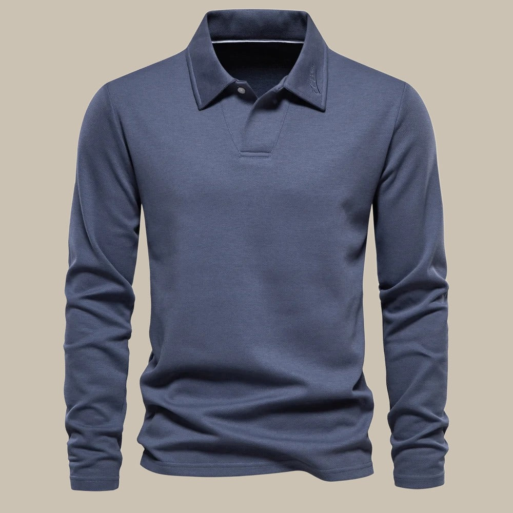 Men's Long Sleeve Polo Shirt with Button Placket in Four Muted Colors, view 3