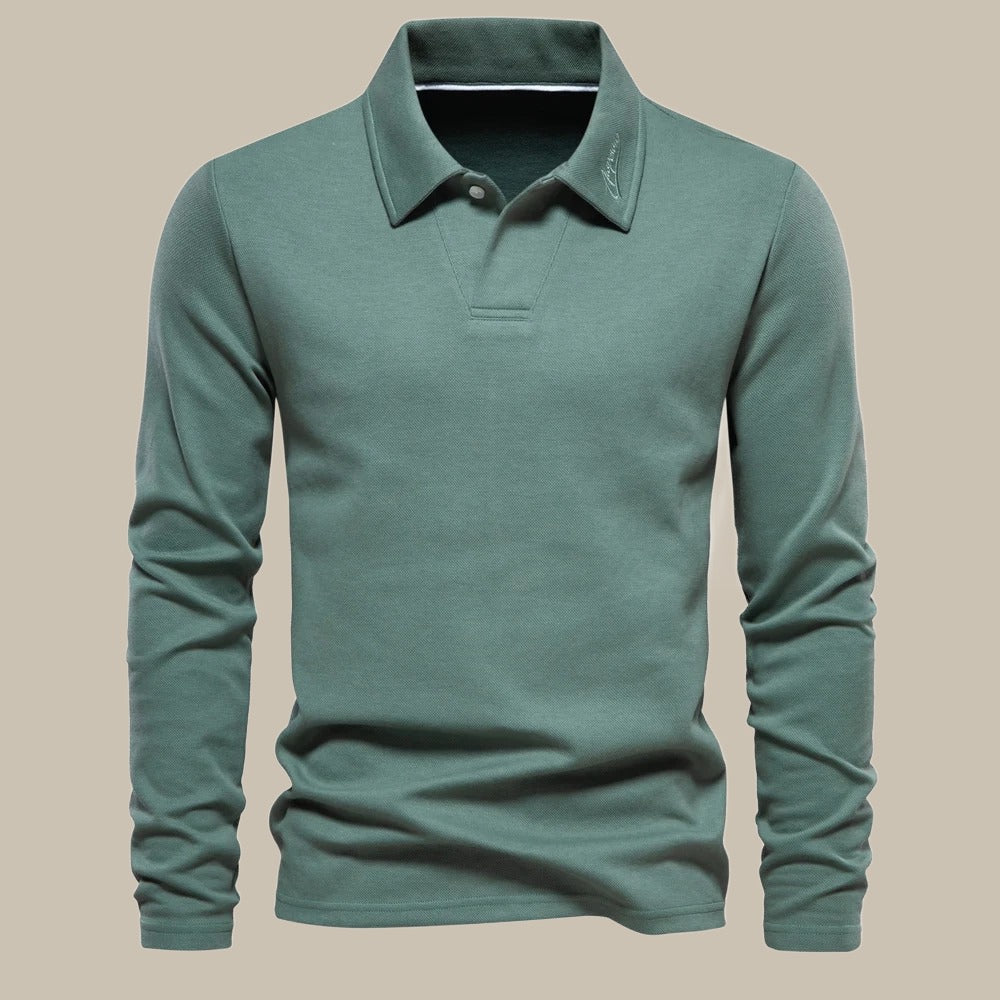Men's Long Sleeve Polo Shirt with Button Placket in Four Muted Colors, view 4