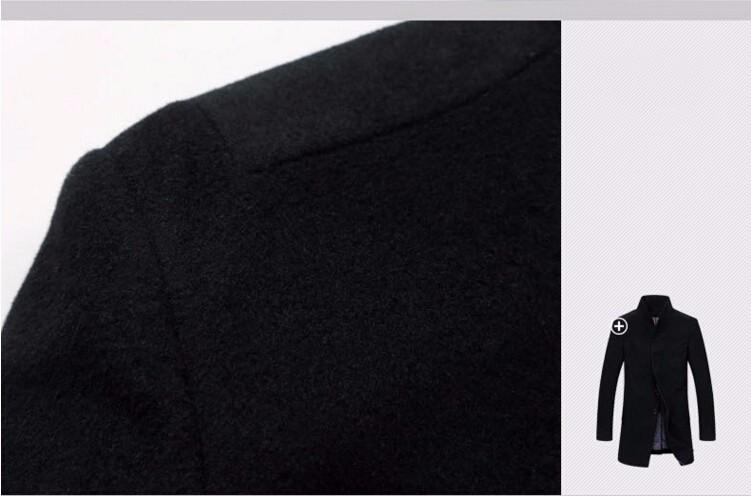 Men's Long Wool Coat with Turn Down Collar and Zipper for Winter Evenings, view 13