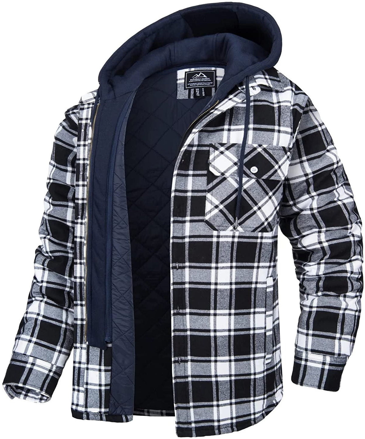 Men's Plaid Hooded Jacket with Warm Lining in Six Colorways, view 4