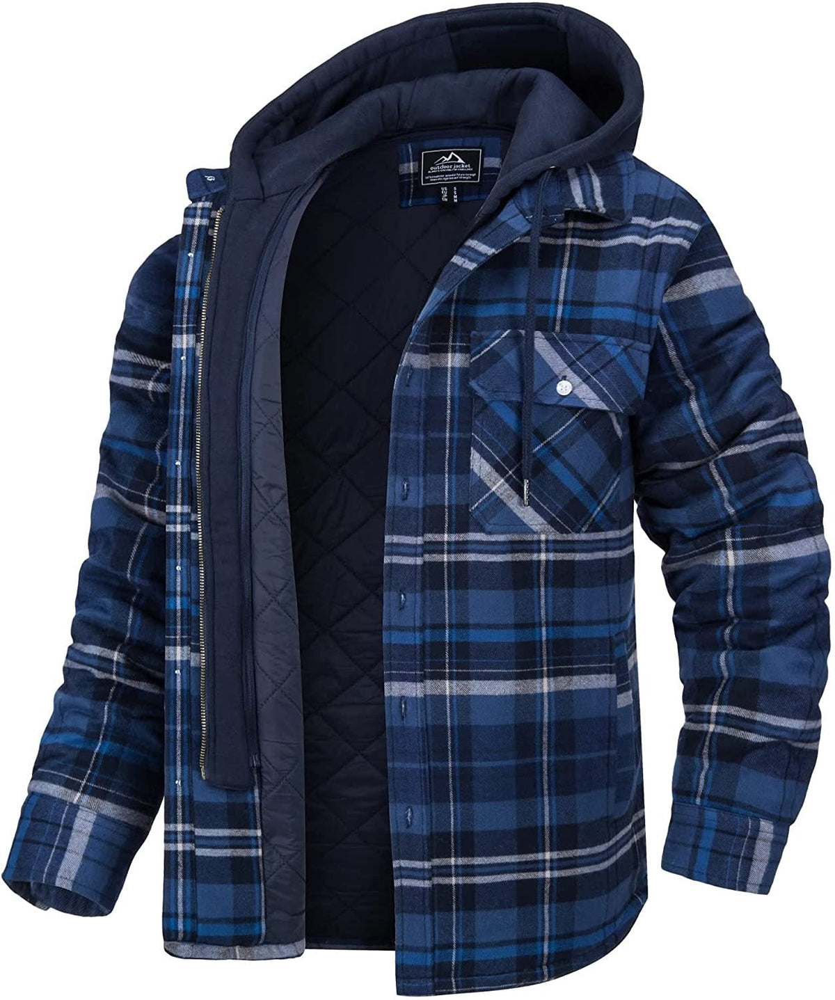 Men's Plaid Hooded Jacket with Warm Lining in Six Colorways, view 6