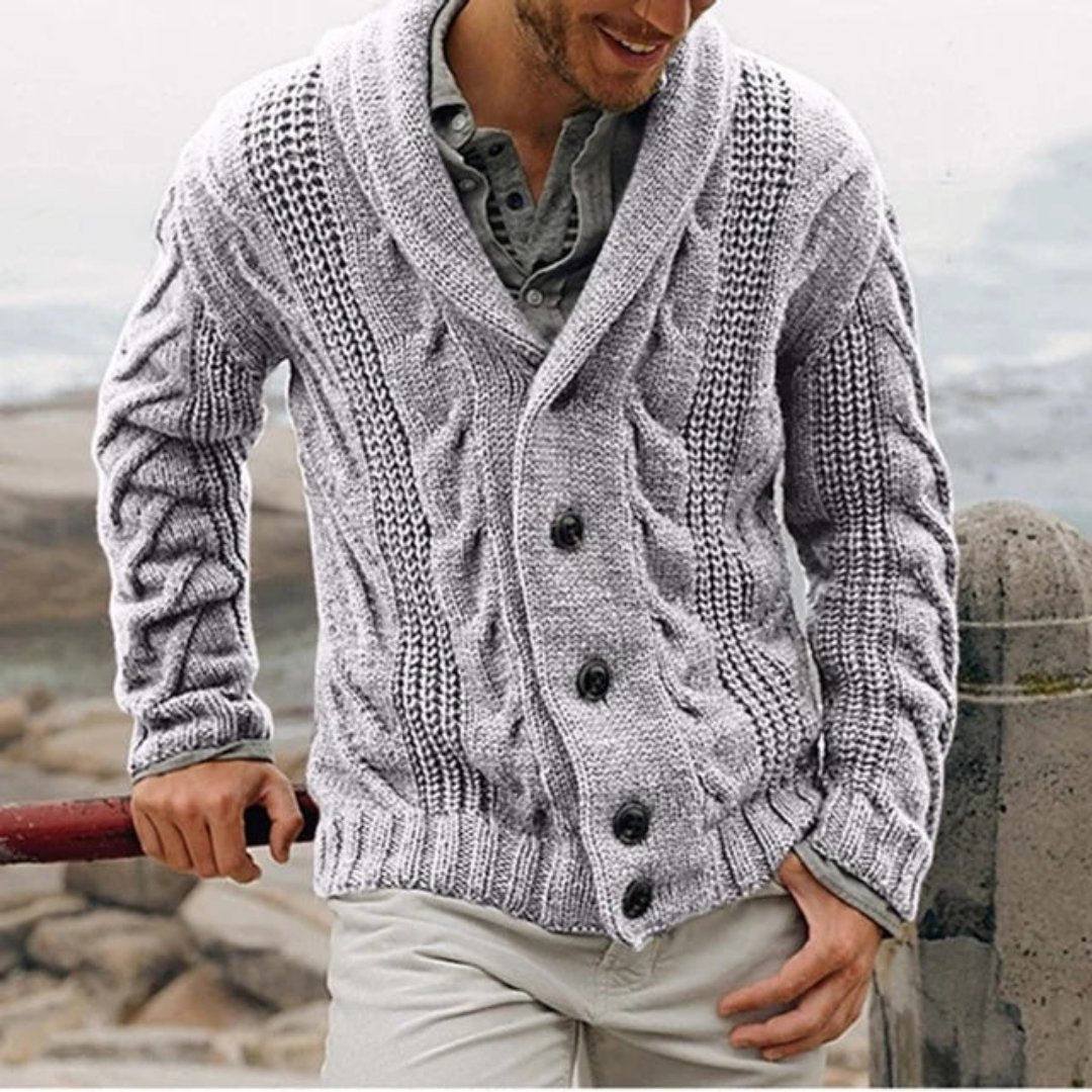 Men's Shawl Collar Cardigan with Cable Knit for Cozy Evenings, view 4