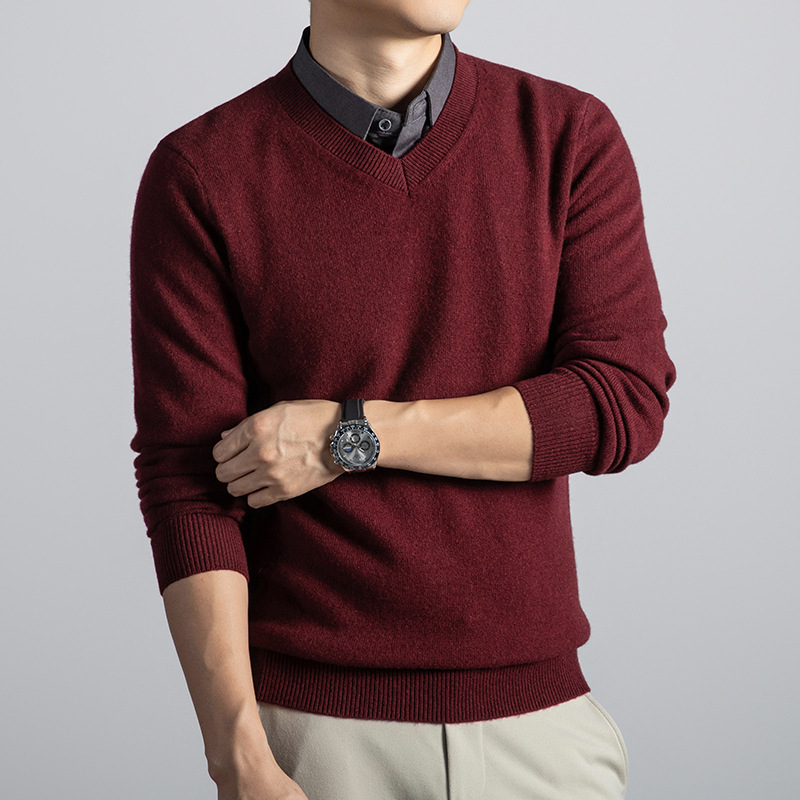 Close-up of the ribbed cuff on the soft knit V neck sweater