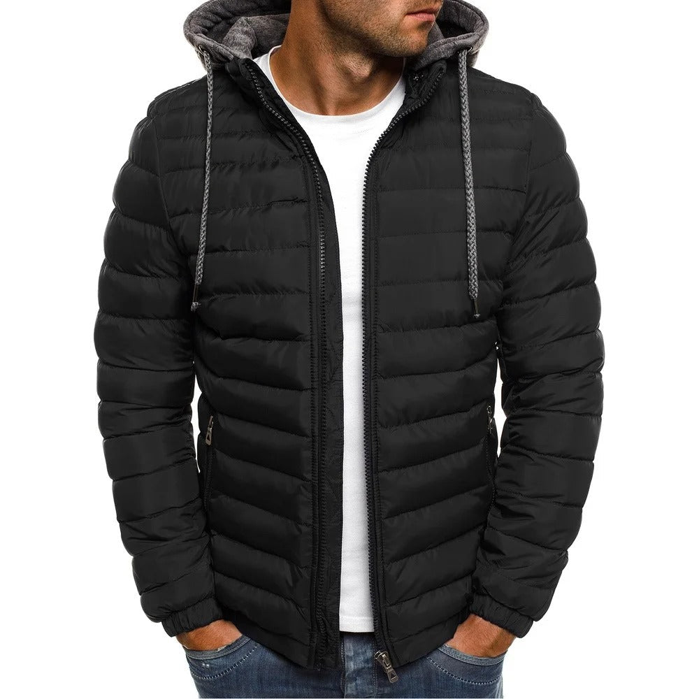 Man wearing a sporty waterproof jacket on a cloudy day