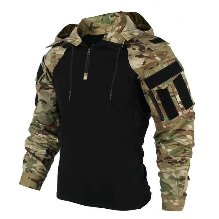 Detail of the hidden pockets on the tactical hoodie