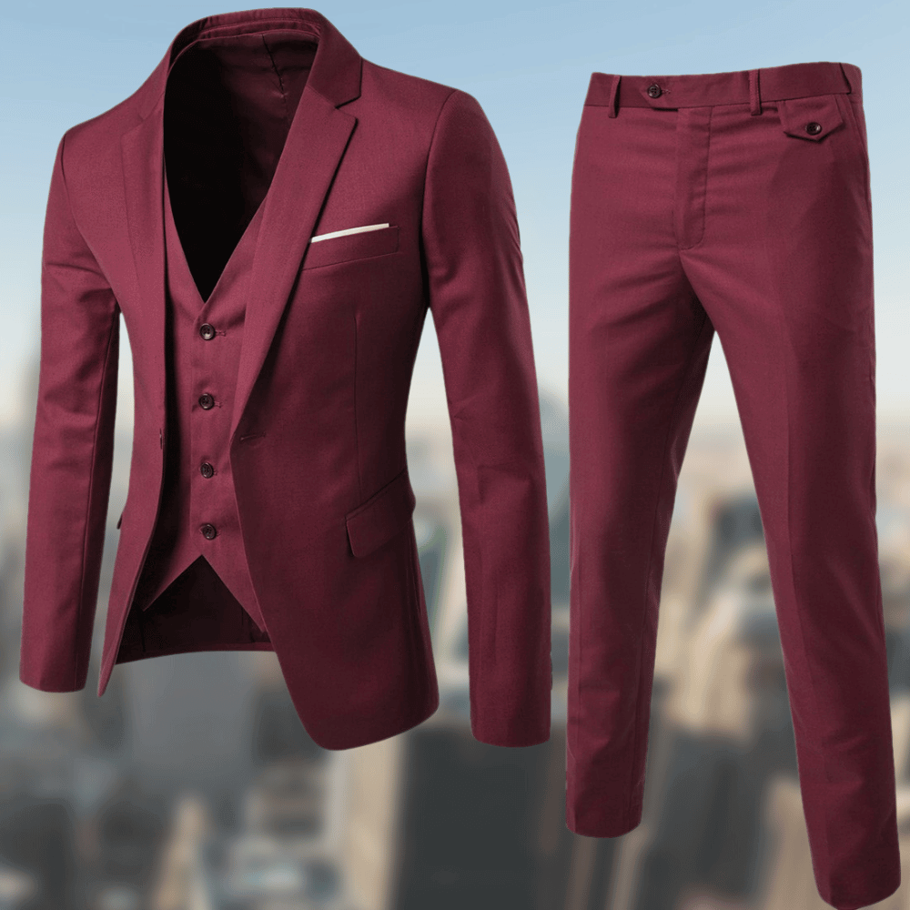 Detail of the suit vest worn over a shirt without the jacket
