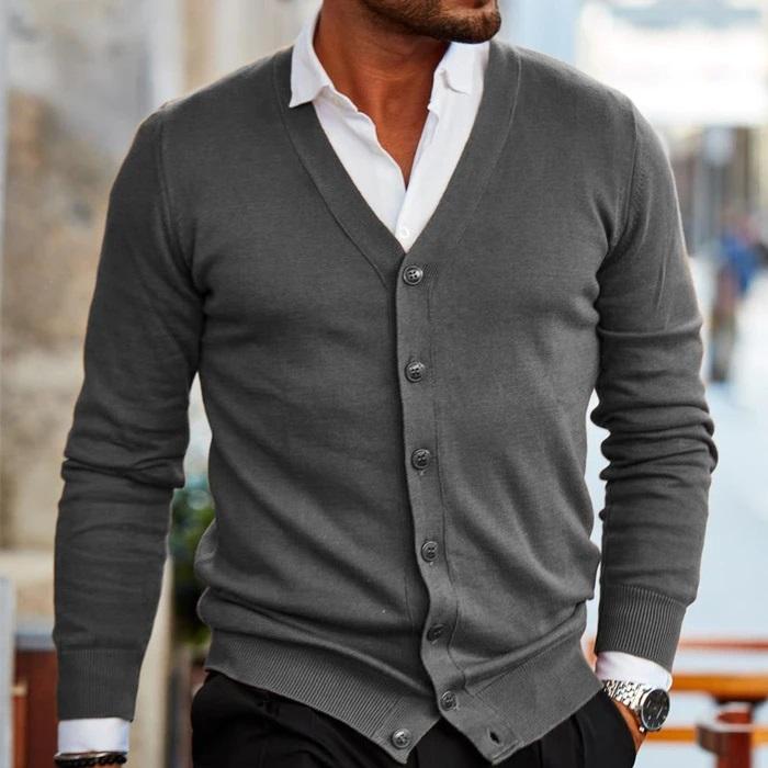 Men's V Neck Cardigan with Button Front in Five Dark Colors, view 4