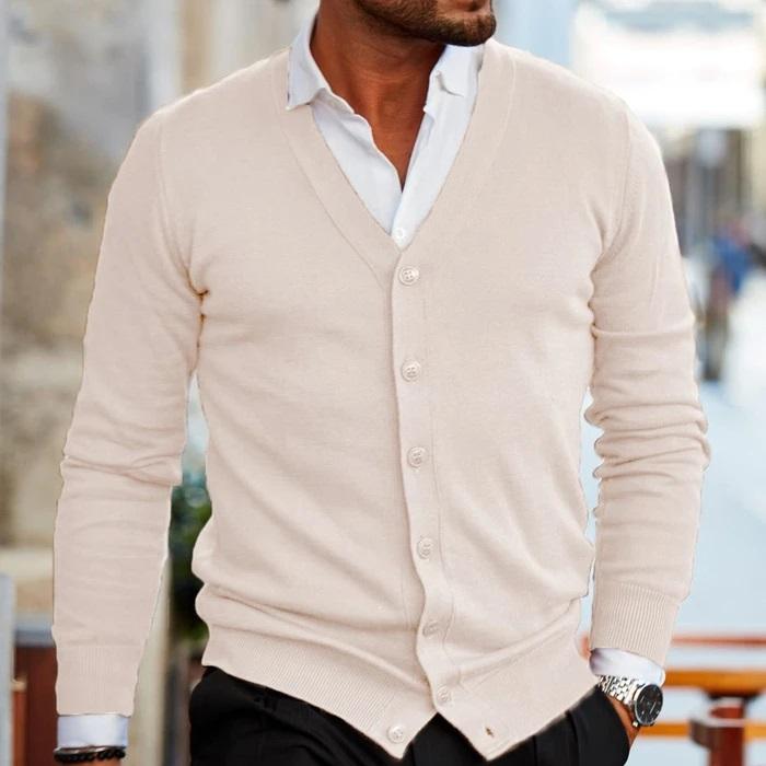 Men's V Neck Cardigan with Button Front in Five Dark Colors, view 6